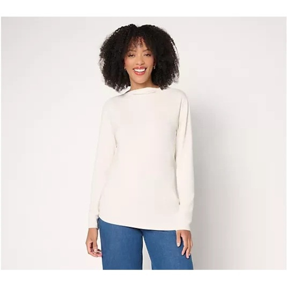 Me by Jennie Garth Windy Asymmetric Long-Sleeve Top White Sand Small